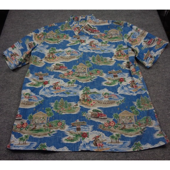 Reyn Spooner 2021 MELE KALIKIMAKA SHIRT Mens 3XLSurfing Santa Blue Hawaiian